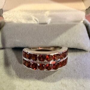 ✨ Stunning 925 Sterling Silver Double Row Garnet Ring ✨